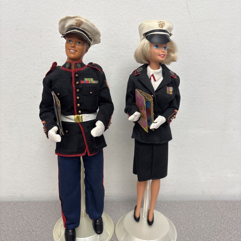 Vintage 1991 Set Of Barbie & Ken Special Edition Marines In Full Dress Uniforms